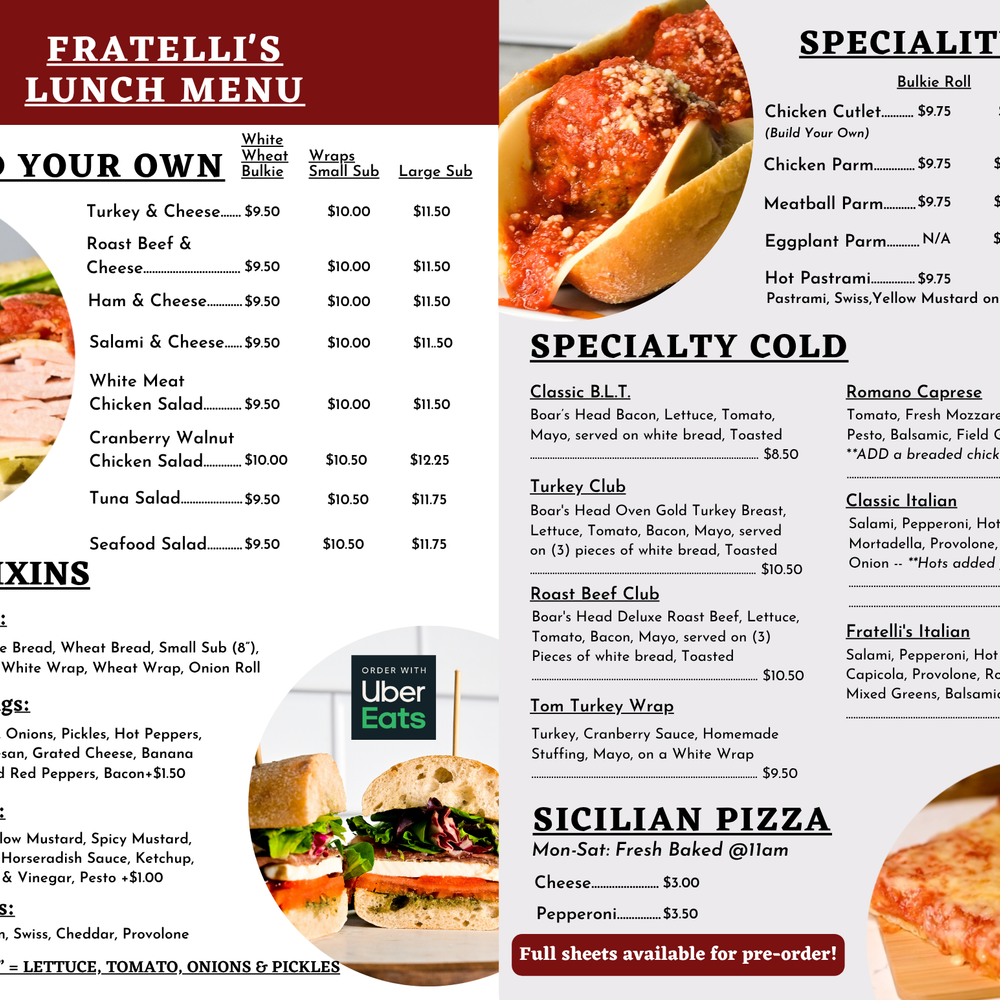Catering & Lunch Menu – Fratellis Pastry Shop
